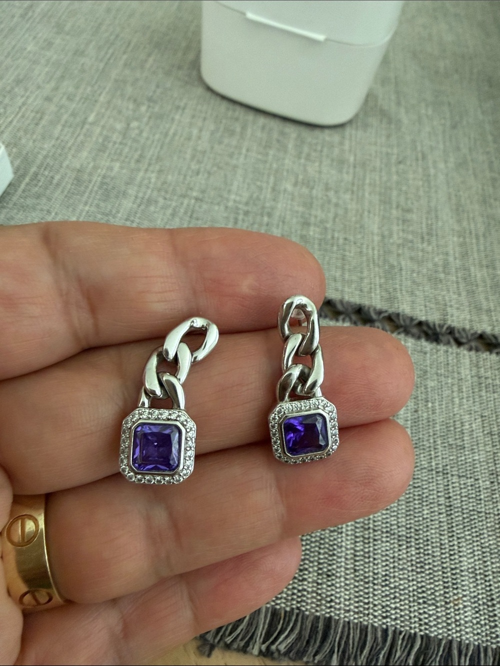 Sterling Silver Chain-Link Earrings with Purple Gemstones